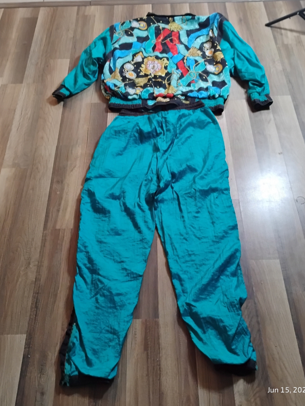 Vintage 80s Teal & Black Track Jacket and Joggers Set - Picture 6 of 8